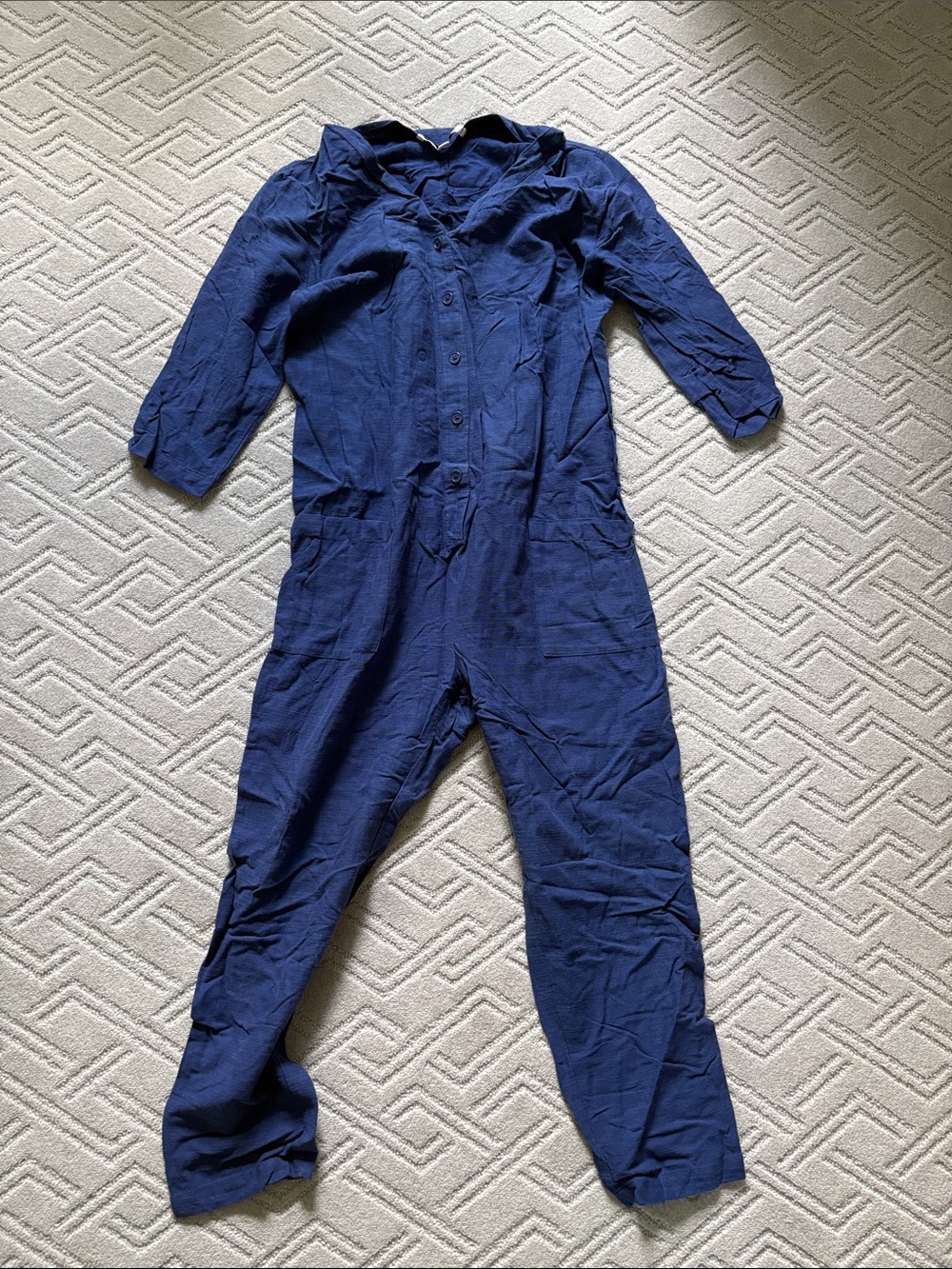 The Nines by Hatch Navy Blue Button-Front maternity Jumpsuit
